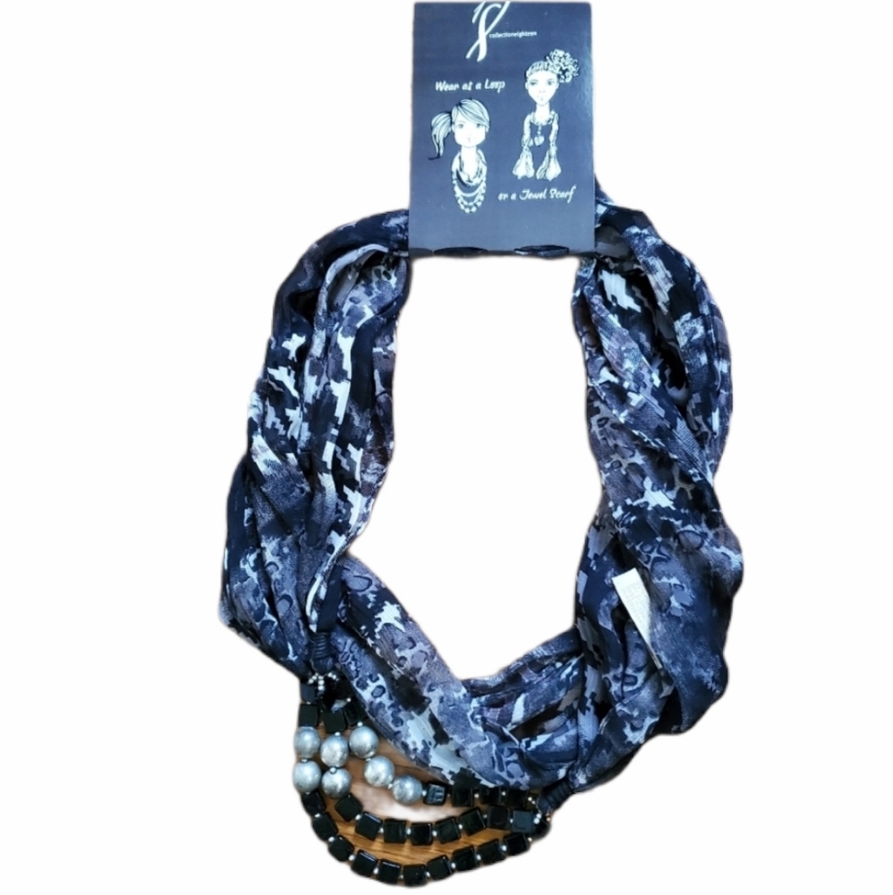 NEW Collection Eighteen jewel scarf loop infinity scarf loop scarf black beads